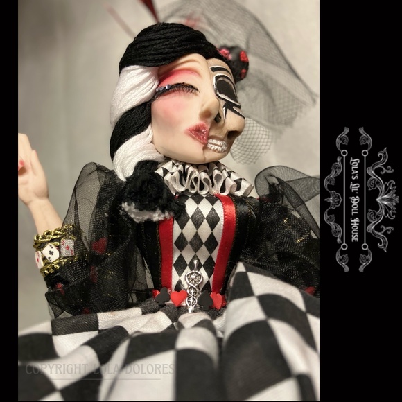 *SOLD* OOAK Gothic Harlequin Jester Skull Clown Doll Masquerade Puppet Baphomet - Picture 4 of 15